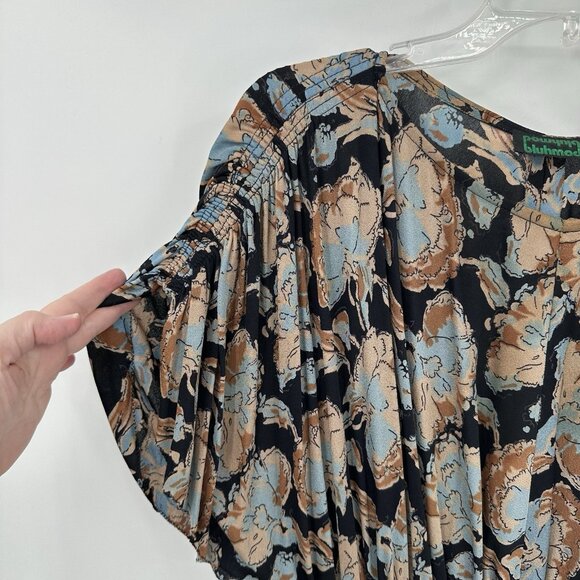 vintage 70s MAXI DRESS floral blouson ruched shoulder chiffon retro autumn S M - Picture 5 of 7